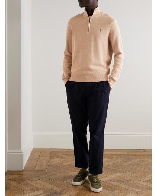 Polo Ralph Lauren Natural Logo-Embroidered Honeycomb-Knit Cotton Half-Zip Sweater for men