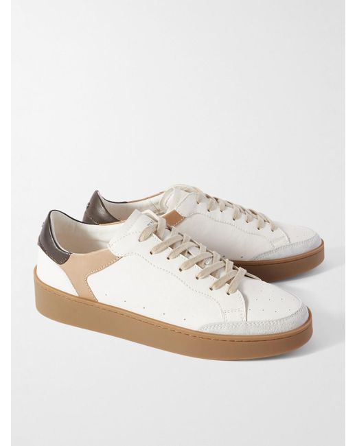 Canali White Suede-trimmed Leather Sneakers for men