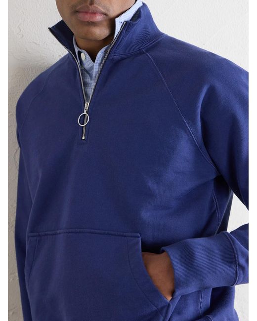 Drake's Blue Cotton-Jersey Half-Zip Sweater for men