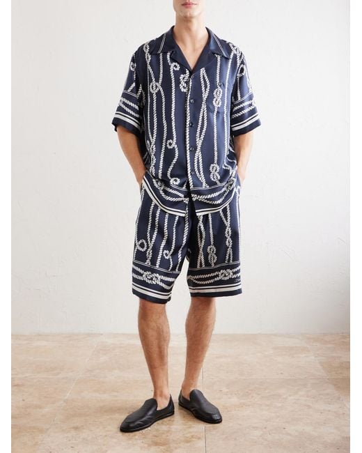 Dolce & Gabbana Blue Marina Camp-Collar Printed Silk-Twill Shirt for men