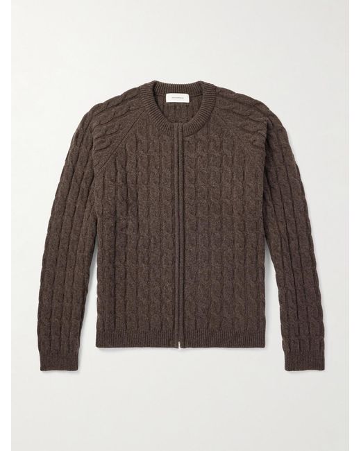 mfpen Brown Editor Cable-knit Wool Zip-up Cardigan for men