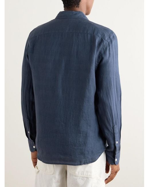 Faherty Brand Blue Laguna Button-Down Collar Linen Shirt for men
