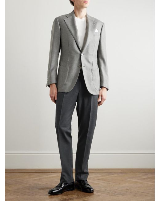 Thom Sweeney Blue Straight-Leg Peated Wool Trousers for men