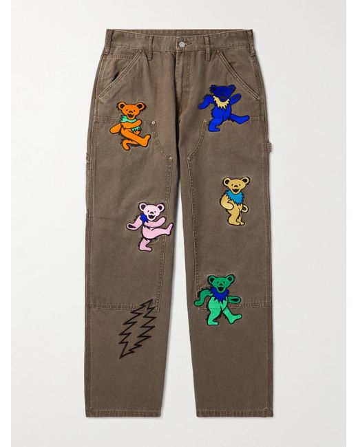 Thisisneverthat Brown Grateful Dead Lightning Straight-Leg Appliquéd Embroidered Cotton-Canvas Trousers for men