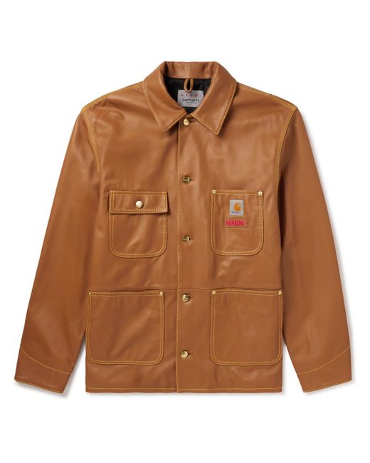 Marni Carhartt Wip Leather Jacket in Brown for Men | Lyst