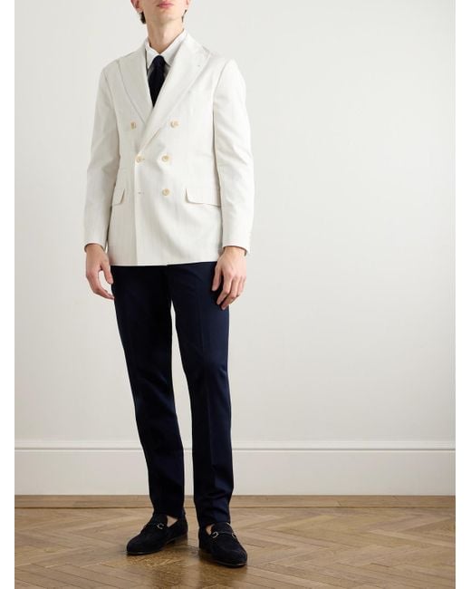 Brunello Cucinelli White Double-Breasted Pinstriped Wool And Cotton-Blend Twill Blazer for men