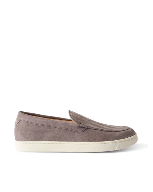 Brunello Cucinelli Gray Herringbone Suede Loafers for men