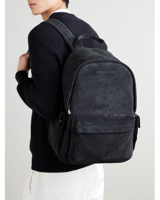 Brunello Cucinelli Black Suede Backpack for men