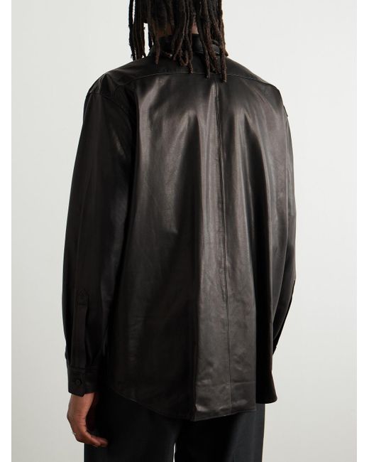 A.PRESSE Black Leather Shirt Jacket for men