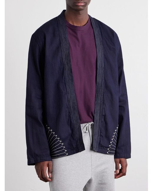 KAPITAL 酔い縞柄 コットンリネン Kakashi shirts サイズ2 Kapital Kakashi Embroidered Cotton-Twill Overshirt in Blue for Men