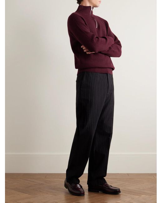 John Smedley Red Ryker Ribbed Recycled-Cashmere And Wool-Blend Half-Zip Sweater for men
