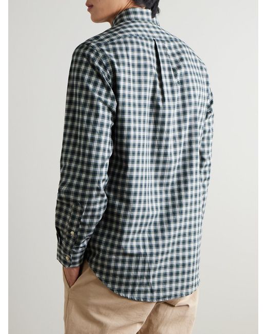 Polo Ralph Lauren Blue Button-Down Collar Logo-Embroidered Checked Cotton Shirt for men