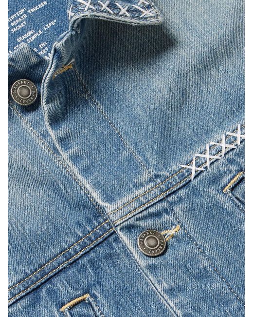 MANAAKI Blue Hemi Embroidered Denim Trucker Jacket for men