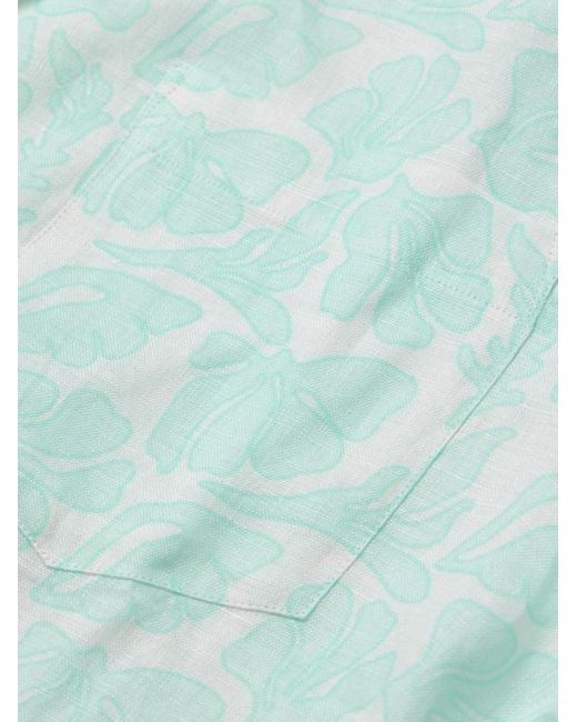 Vilebrequin Blue Charli Camp-Collar Floral-Print Linen Shirt for men
