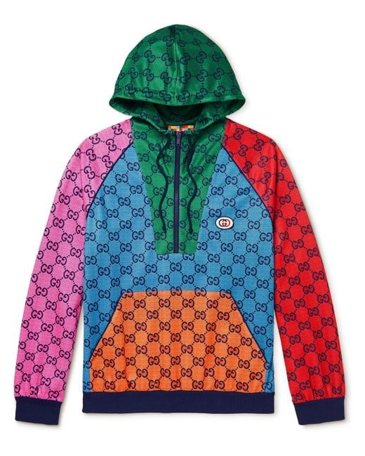 Gucci Multicolor Colour-block Logo-print Tech-jersey Half-zip Hoodie for men