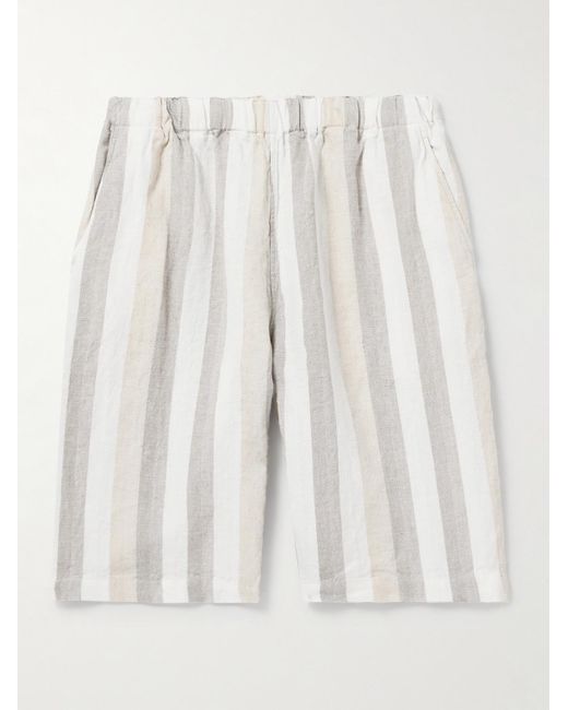 Beams Plus Easy weit geschnittene Shorts aus Leinen mit Streifen und Fischgratmuster in White für Herren