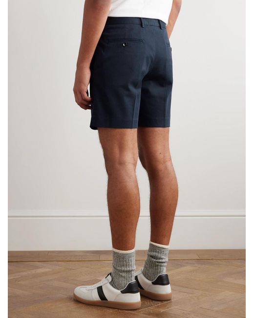 Tom Ford Blue Straight-Leg Pleated Stretch-Cotton Twill Shorts for men