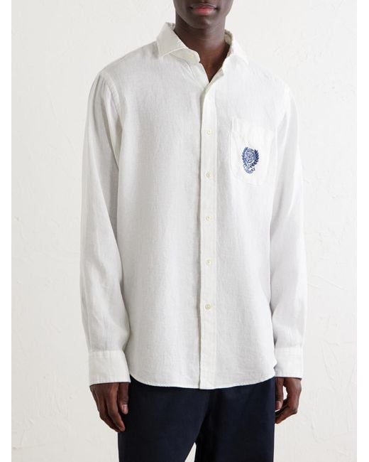 Polo Ralph Lauren White Wimbledon Logo-Embroidered Linen Shirt for men