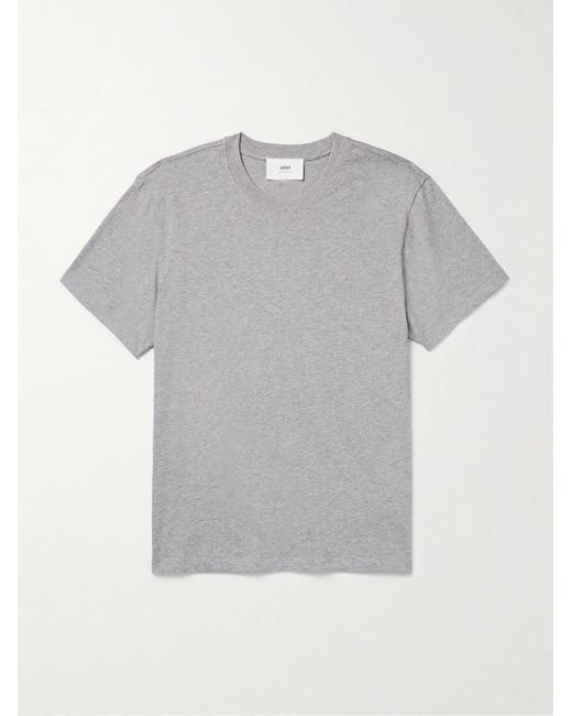 T-shirt in jersey di cotone con logo ricamato di AMI in Gray da Uomo