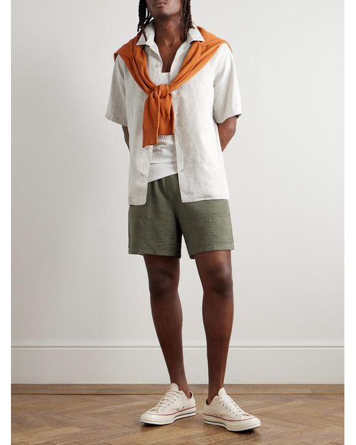 NN07 Green Ryder 5971 Straight-Leg Crinkled Tencel Modal-Blend Drawstring Shorts for men