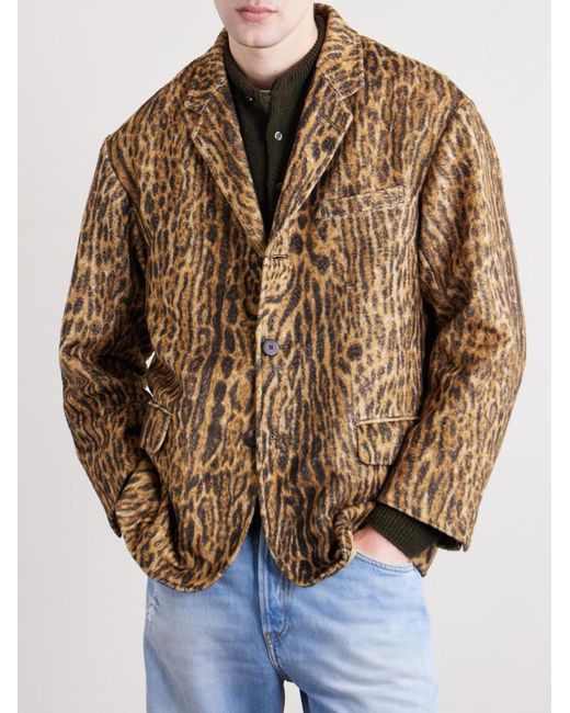Visvim Brown Bowen Leopard-print Silk Blazer for men