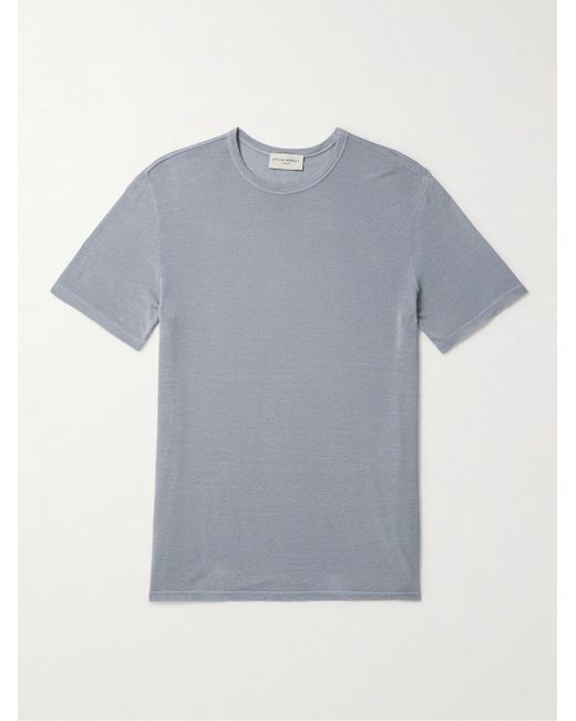 Officine Generale Blue Garment-dyed Tm Lyocell And Linen-blend T-shirt for men
