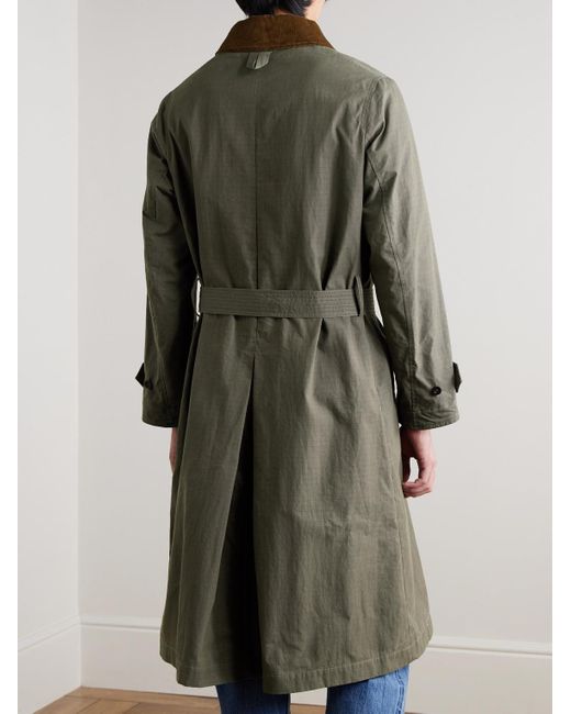 Drake's Gray Him Rider's Belted Corduroy-Trimmed Cotton-Ripstop Coat for men