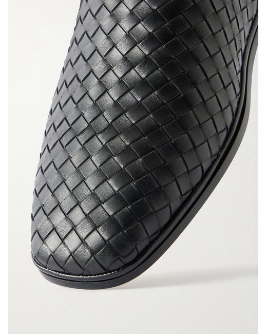 Bottega Veneta Black Palazzo Intrecciato Leather Loafers for men