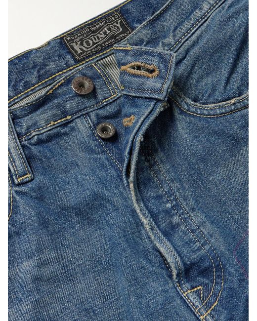 Kapital Blue Monkey Cisco Straight-leg Distressed Patchwork Jeans for men