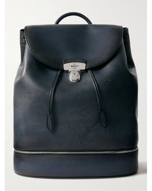Berluti Black Escape Scritto Venezia Softy Leather Backpack for men