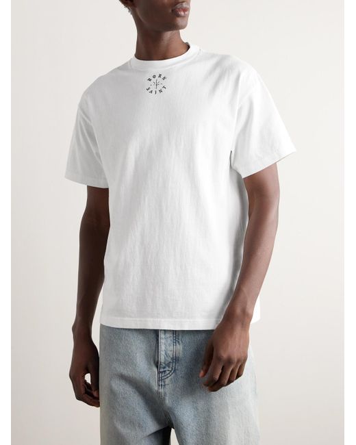 Born X Raised T-shirt in jersey di cotone ricamato con logo di SAINT Mxxxxxx in White da Uomo