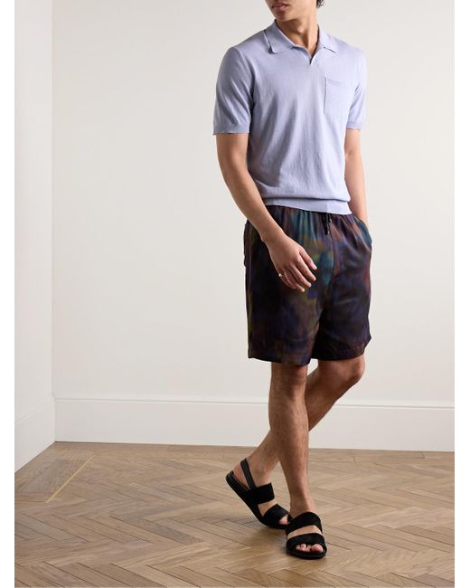 Altea Blue Slim-fit Garment-dyed Cotton Polo Shirt for men