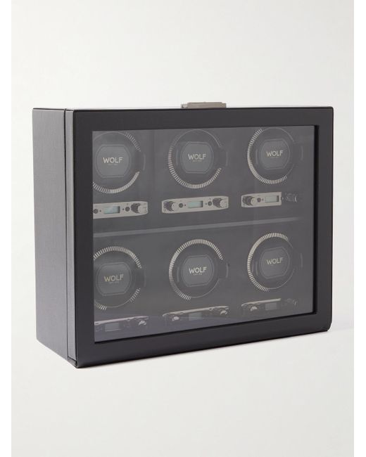 Wolf Gray British Racing Pebble-Grain Vegan Leather Six-Piece Watch Winder for men