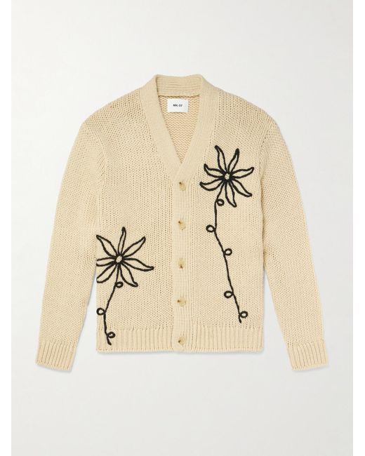 NN07 Natural Mika Flower 6620 Embroidered Recycled Knitted Cardigan for men