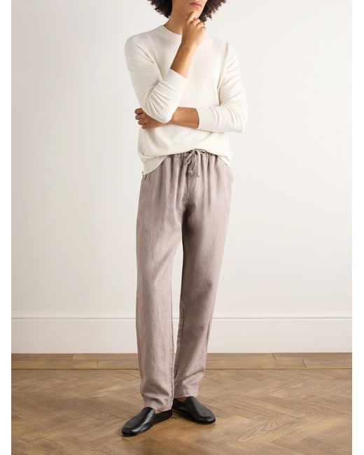 Fedeli Brown Straight-leg Linen Drawstring Trousers for men