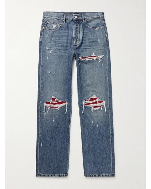 Jeans A Gamba Dritta Effetto Consumato Con Inserti Mx1 di Amiri in Blue da Uomo