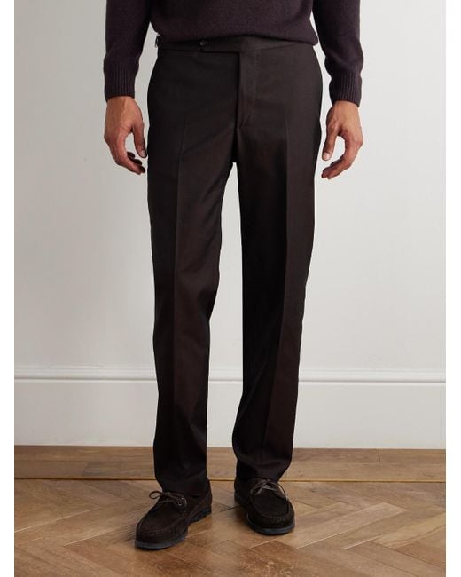 De Petrillo Black Straight-Leg Cotton And Silk-Blend Twill Suit Trousers for men