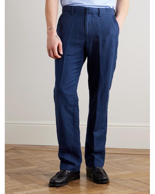 Polo Ralph Lauren Blue Straight-leg Linen And Cotton-blend Trousers for men