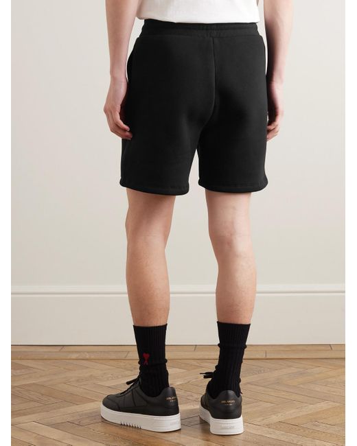 AMI Black Straight-leg Logo-embossed Cotton-blend Jersey Drawstring Shorts for men