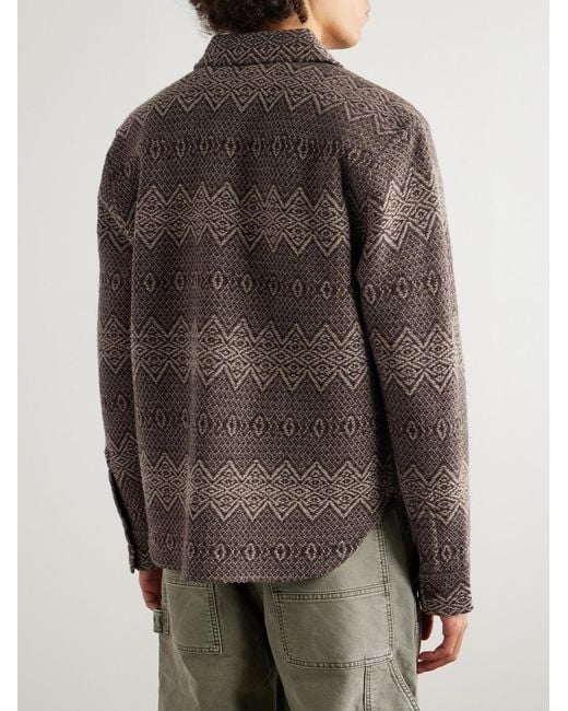 RRL Brown Jacquard-knit Wool Overshirt for men