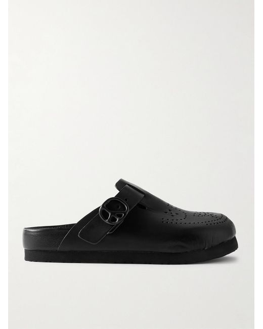Needles Black Perforated Leather Clogs for men