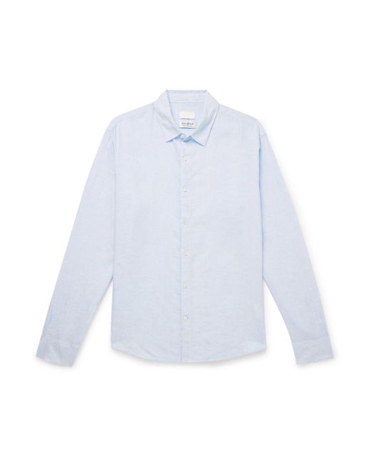 Club Monaco White Luxe Pinstriped Linen Shirt for men