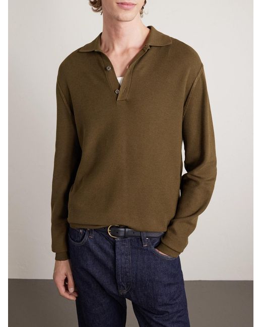 Tom Ford Green Silk And Cotton-Blend Piqué Polo Shirt for men