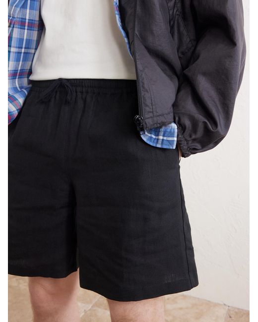 Aimé Leon Dore Blue Straight-Leg Linen Drawstring Shorts for men