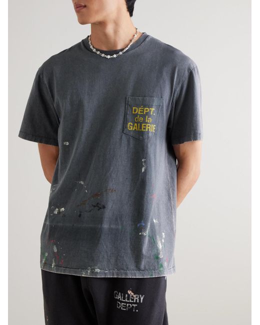 GALLERY DEPT. Blue Logo-print Paint-splattered Cotton-jersey T-shirt for men