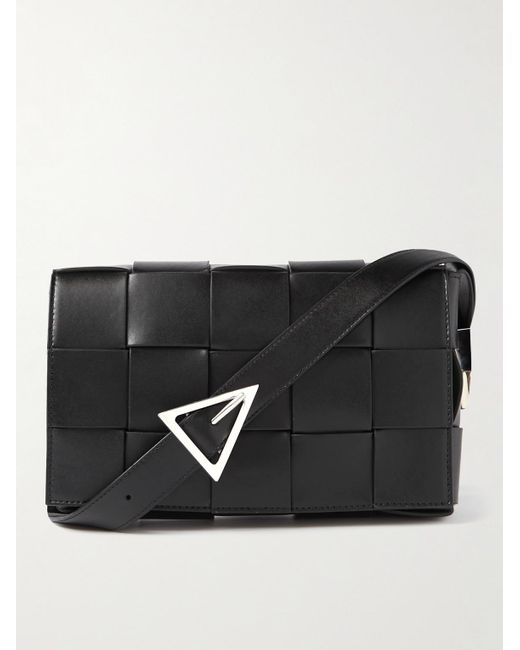 Bottega Veneta Black Intrecciato Leather Messenger Bag for men