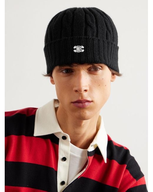 Céline Beanie aus Kaschmir in Zopfstrick mit Logostickerei in Black für Herren