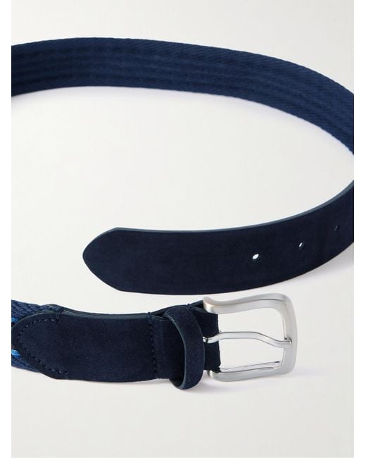 Mr P. Blue 3.5cm Suede-trimmed Cotton Belt for men