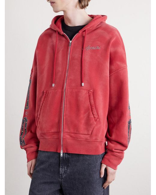 Amiri Red Studded Cotton-jersey Zip-up Hoodie for men