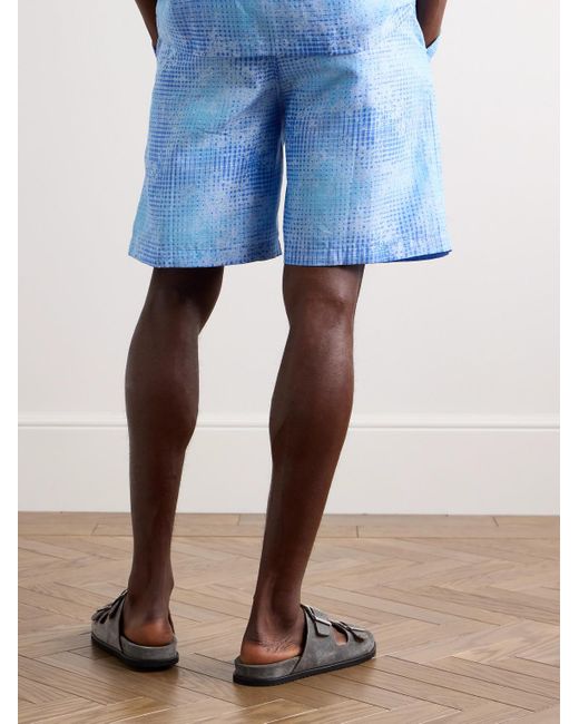 CDLP Blue Wide-leg Printed Tm Lyocell And Linen-blend Bermuda Shorts for men